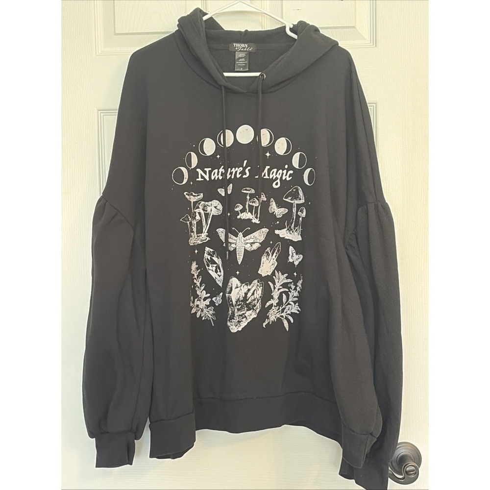 Thorn and Fable Black Hoodie Women 3XL Natures Magic Balloon Sleeve Y2K Goth Emo